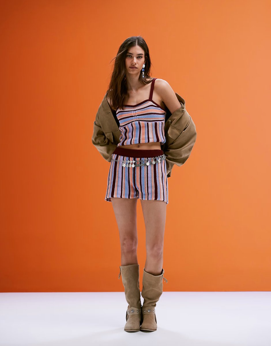 ASOS ASOS DESIGN mock crochet knitted bralet & knicker short co-ord in multi stripe - 3