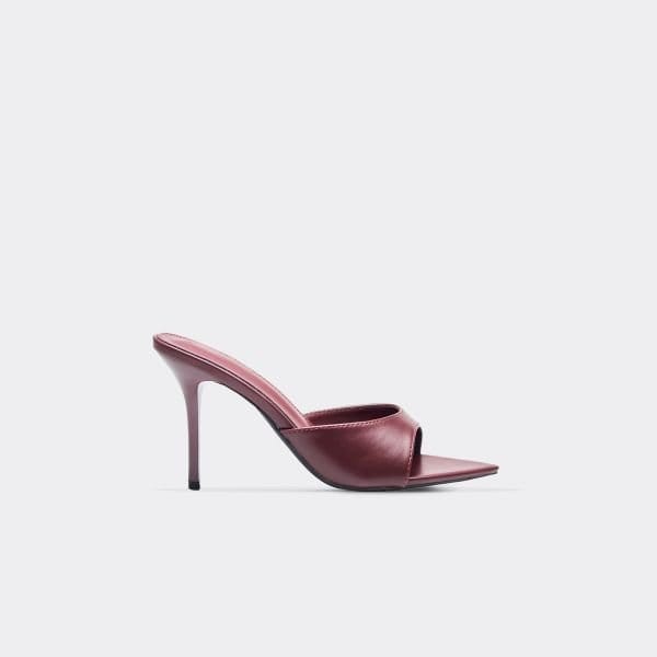 EGO Robin Pointed Peep Toe Stiletto Heeled Mule In Burgundy Faux Leather, Women's Size UK 3 - 1