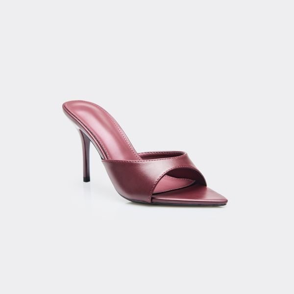 EGO Robin Pointed Peep Toe Stiletto Heeled Mule In Burgundy Faux Leather, Women's Size UK 3 - 2