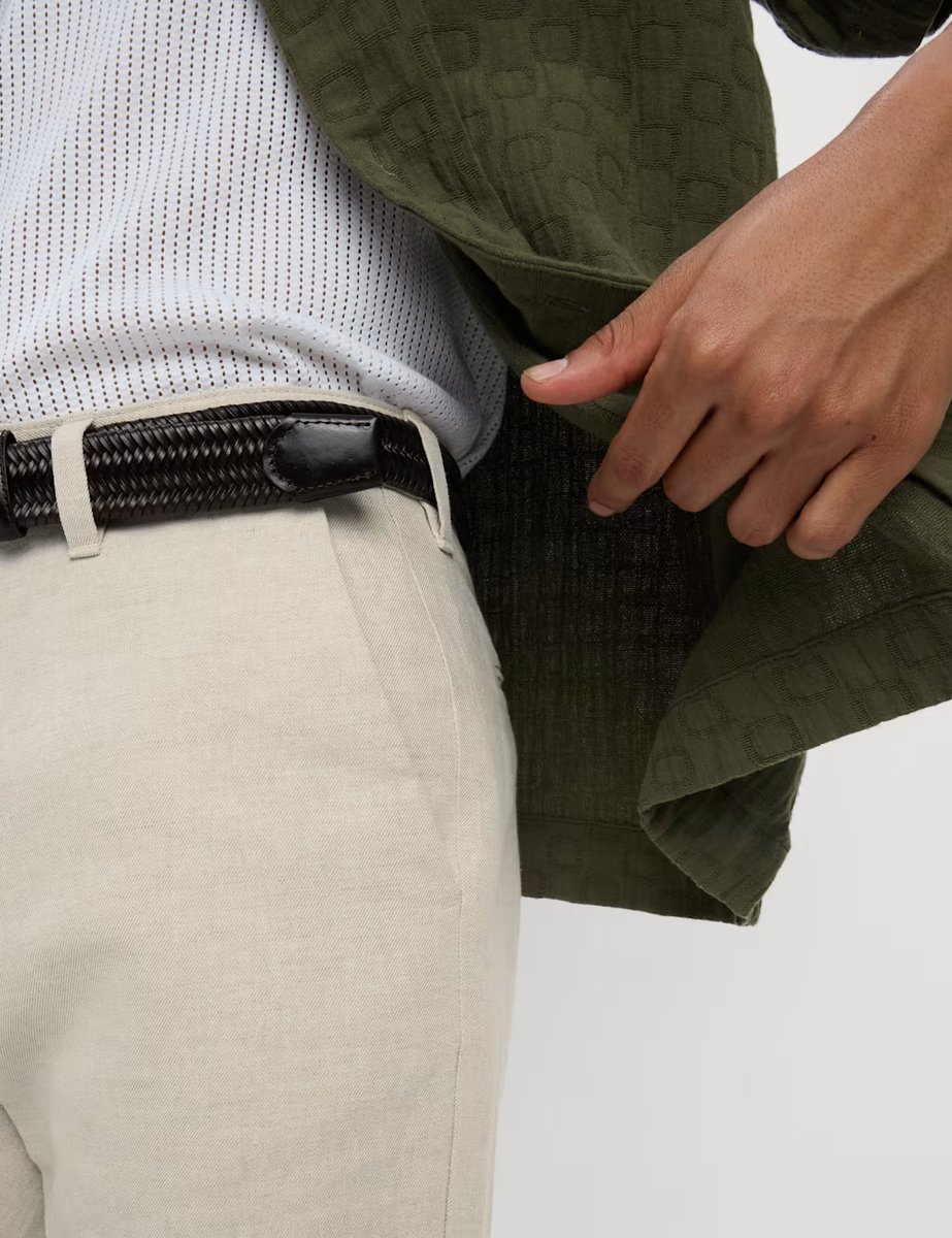 Marks & Spencer M&S 2 Pack Regular Fit Cotton Linen Blend Chinos Stone Mix - 3