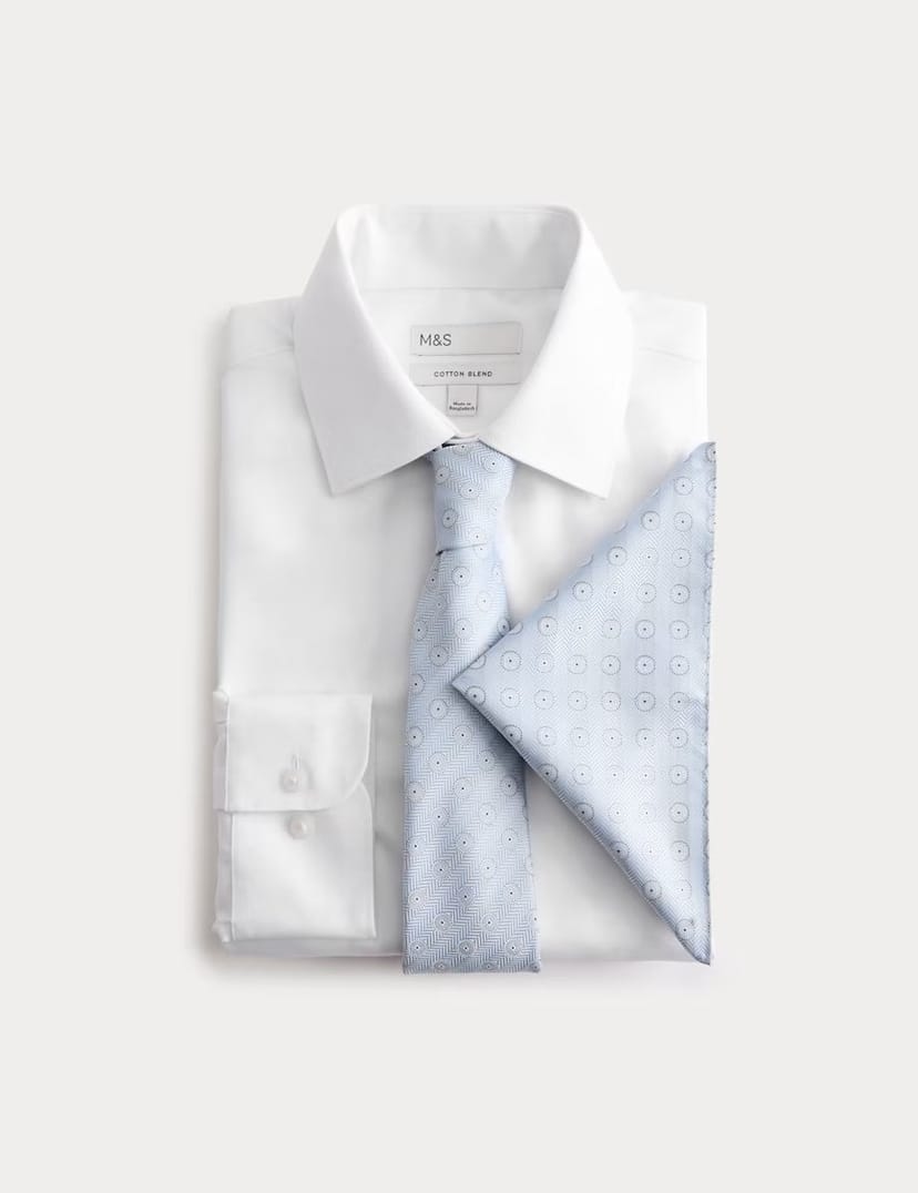 Marks & Spencer M&S 4 Piece Regular Fit Easy Iron Shirt & Tie Set Blue Mix - 1