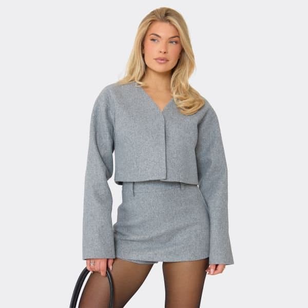 EGO EGO V Neck Wool Look Cropped Jacket