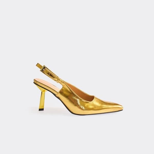 EGO EGO Gold Buckle Detail Pointed Toe Slingback Court Heel