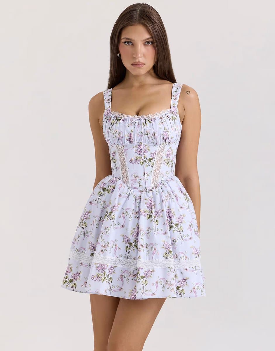ASOS House of CB Kimmie cotton mini dress in lilac ribbon