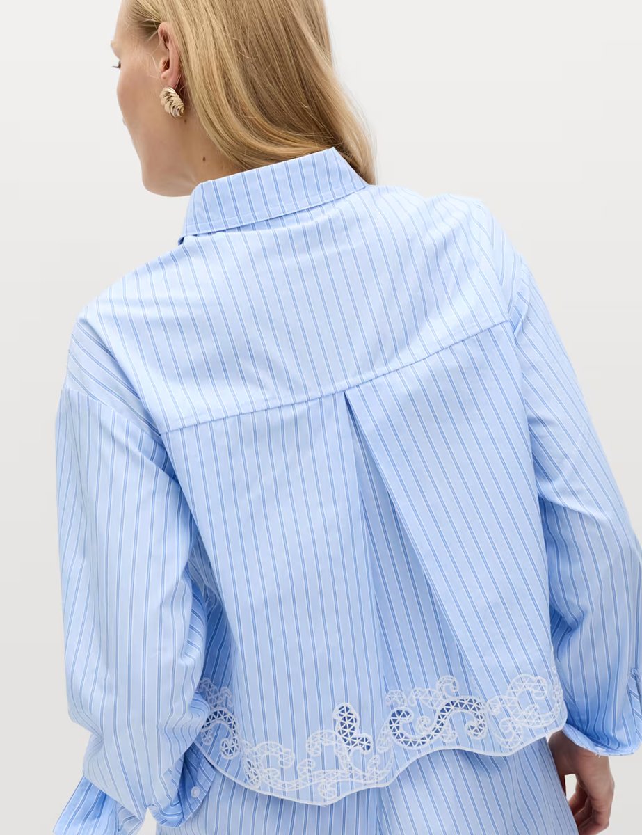 Marks & Spencer M&S Pure Cotton Embroidered Striped Shirt Blue Mix - 3