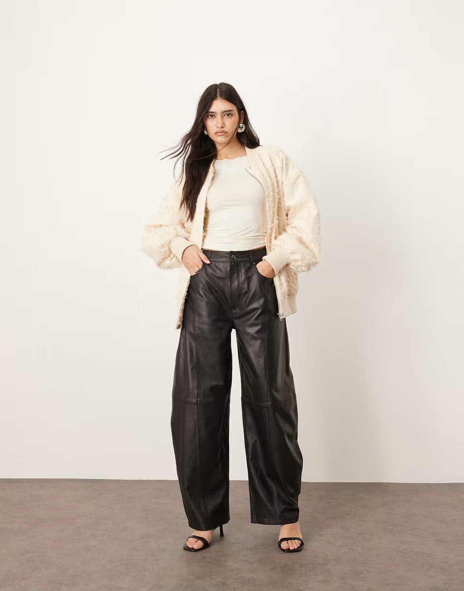 ASOS ARRANGE Sydney leather high waisted barrel trouser in black
