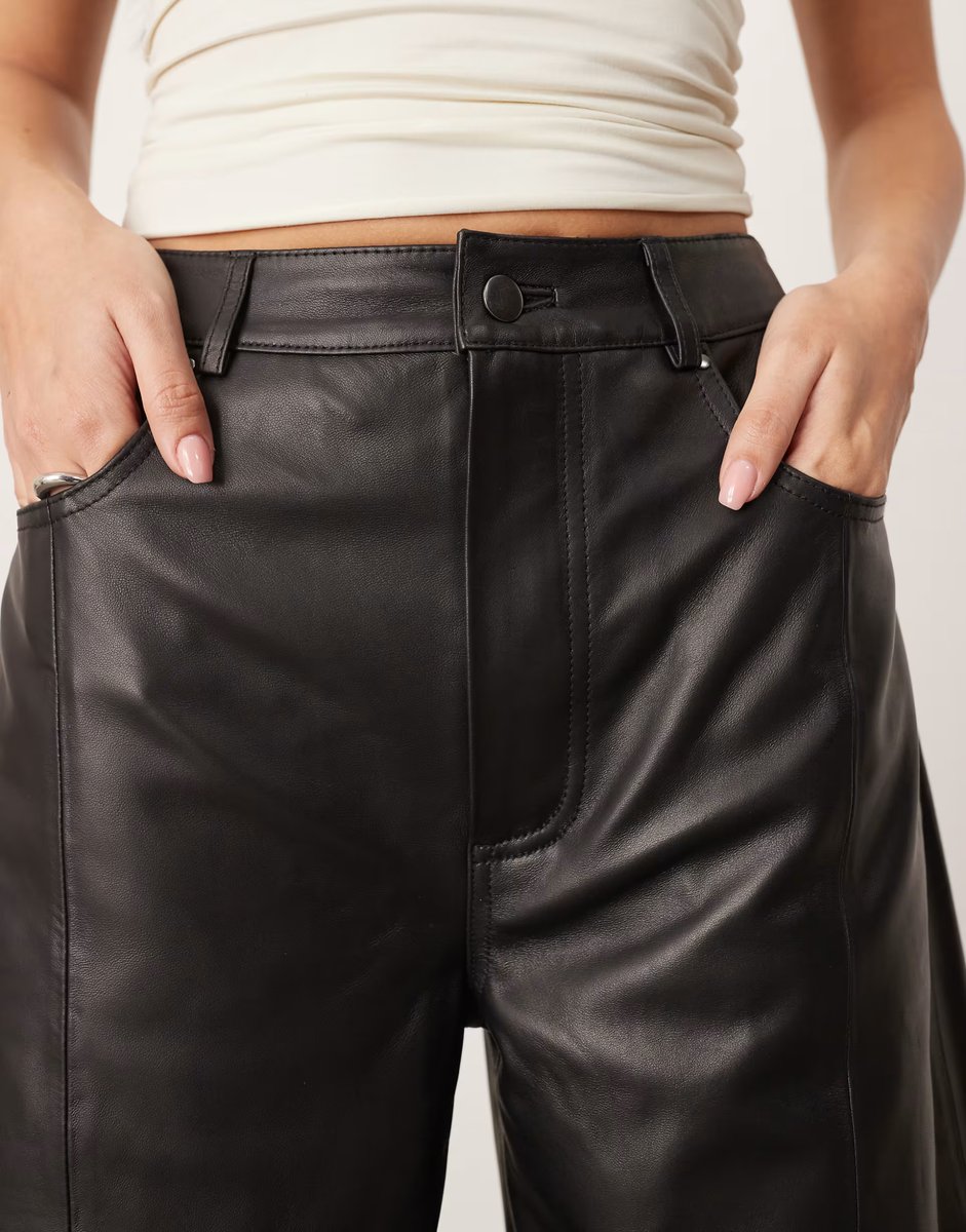 ASOS ARRANGE Sydney leather high waisted barrel trouser in black - 3