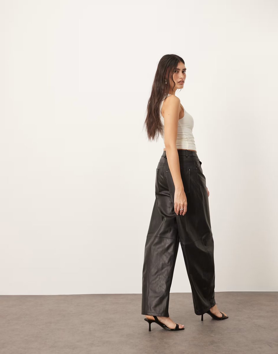 ASOS ARRANGE Sydney leather high waisted barrel trouser in black - 4