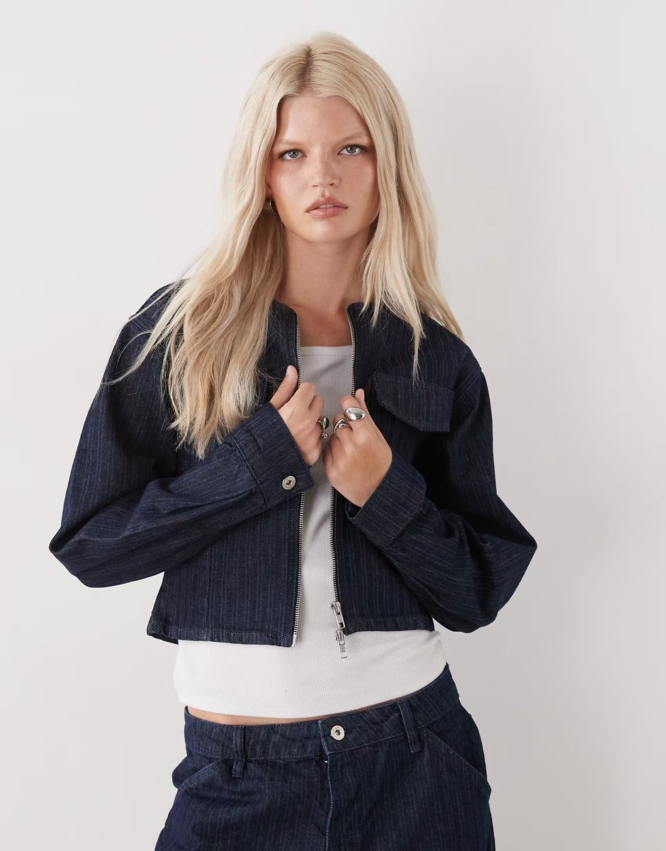 ASOS COLLUSION 90s denim fitted jacket co-ord in blue stripe - 1