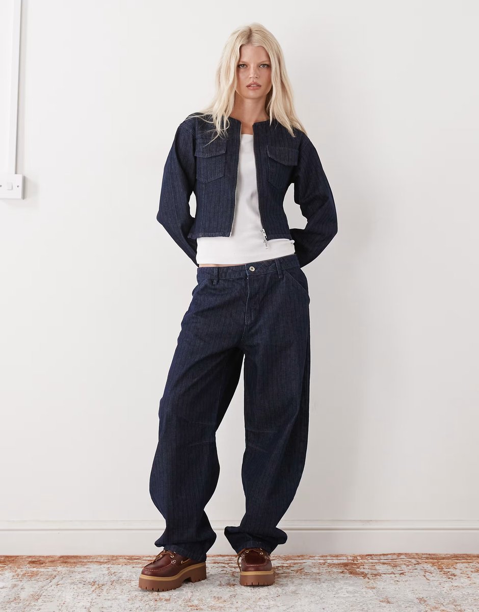 ASOS COLLUSION 90s denim fitted jacket co-ord in blue stripe - 3