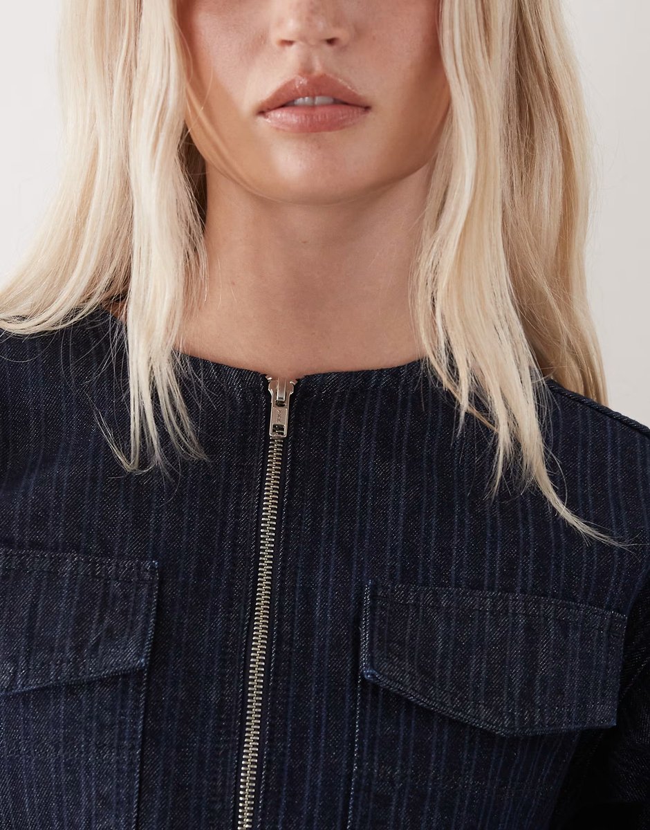 ASOS COLLUSION 90s denim fitted jacket co-ord in blue stripe - 4