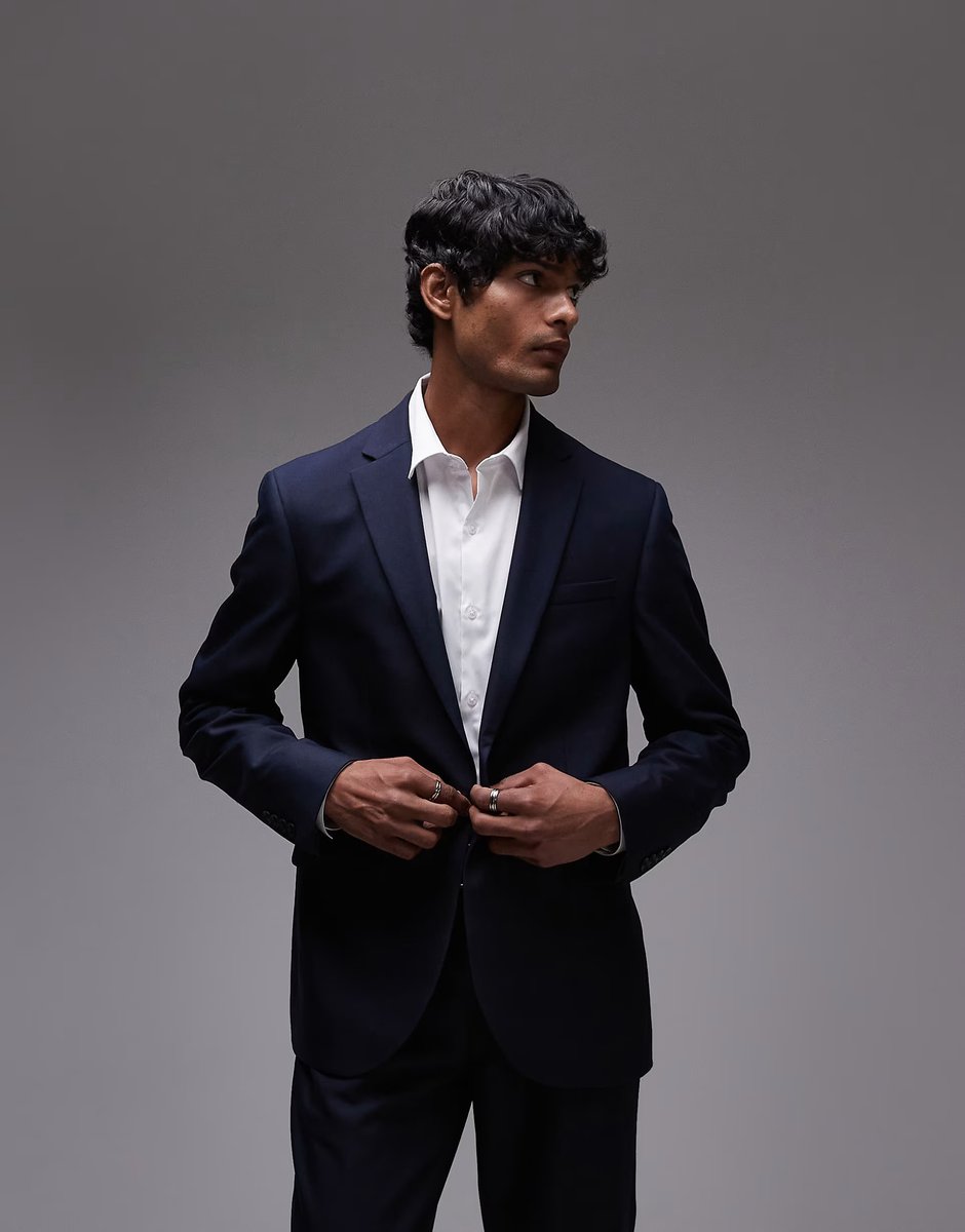 ASOS Topman slim suit jacket in navy - 1