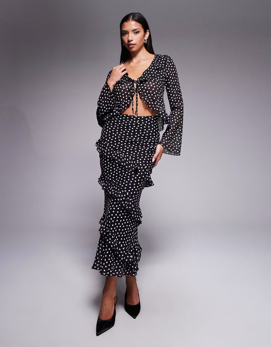 ASOS New Look co-ord spot ruffle tie blouse in black - 3