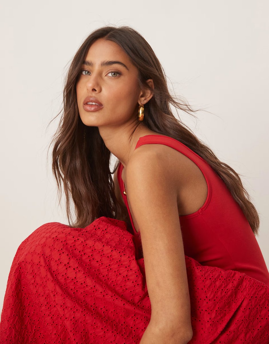 ASOS Nobody's Child Colorado midi dress in red with broderie skirt - 3