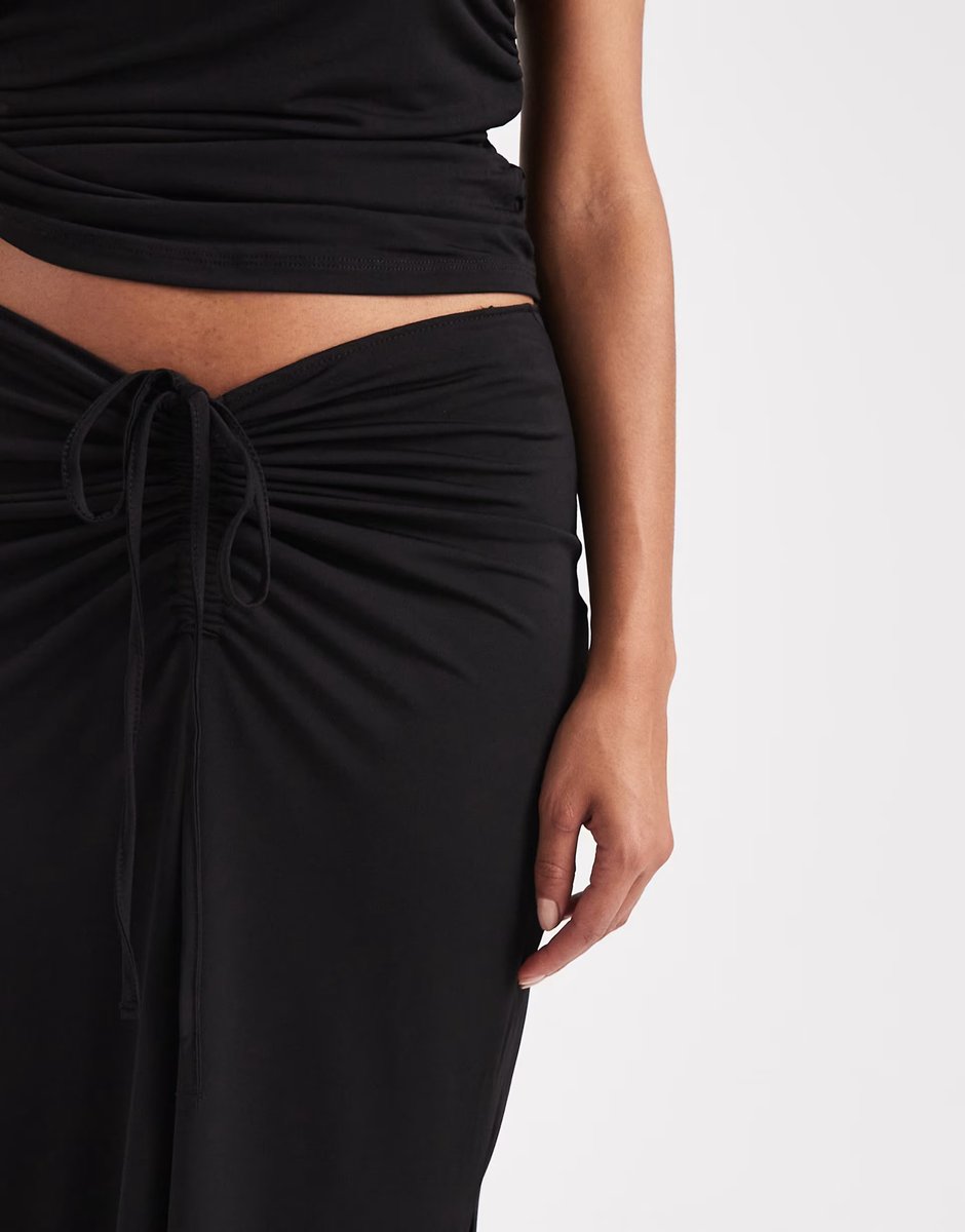 ASOS Vero Moda slinky ruched front maxi skirt co-ord in black - 2