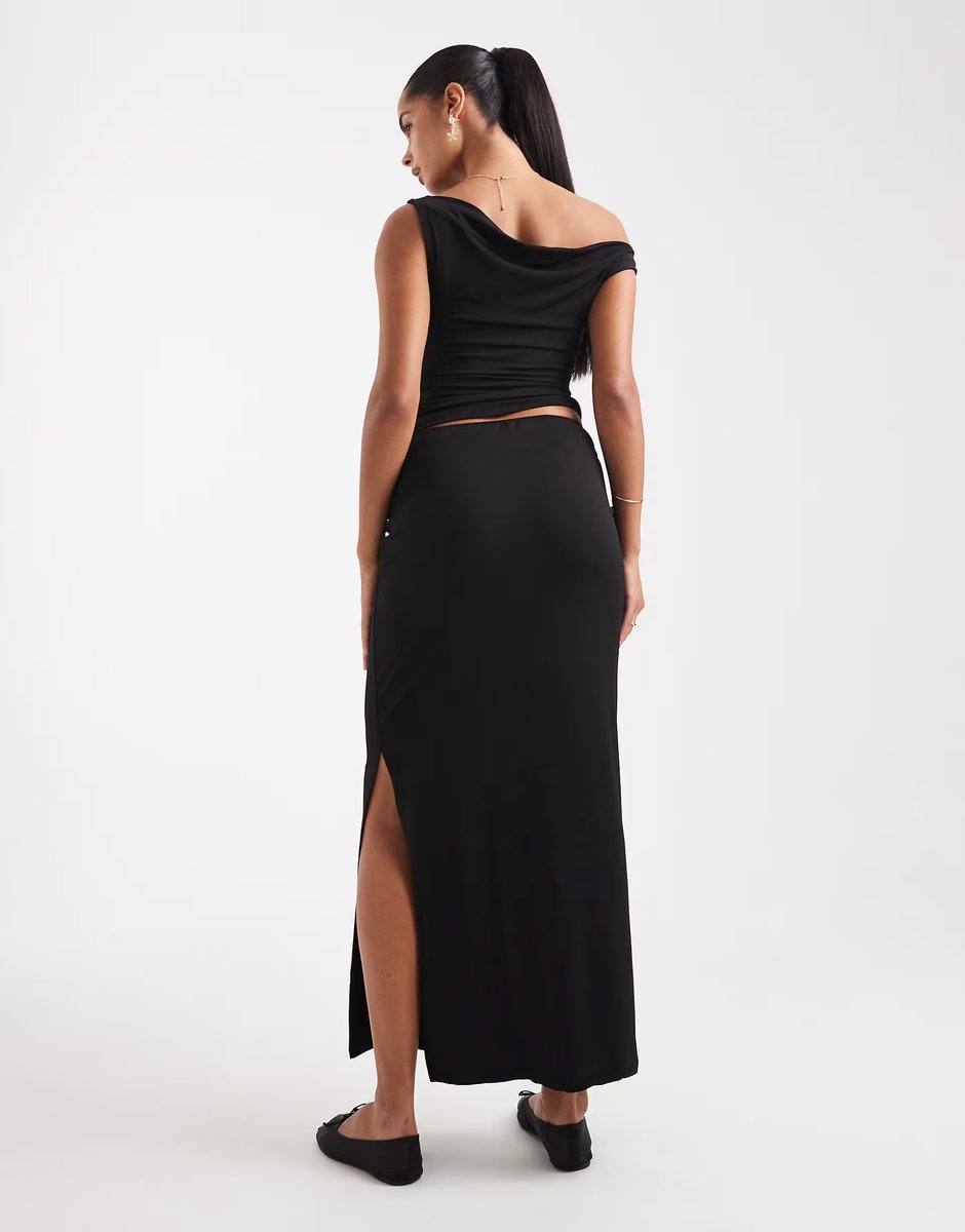 ASOS Vero Moda slinky ruched front maxi skirt co-ord in black - 3