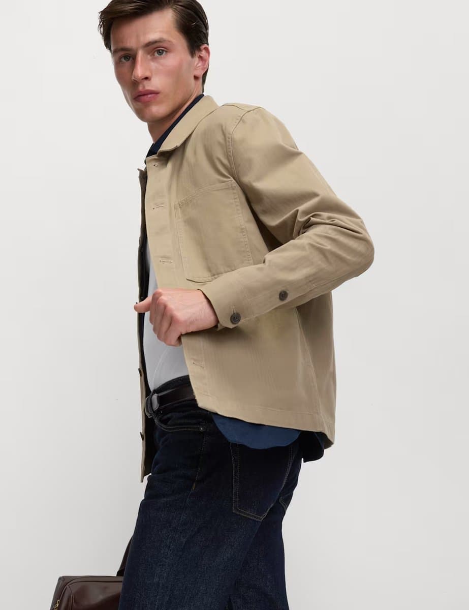 Marks & Spencer M&S Pure Cotton Herringbone Overshirt​ Natural