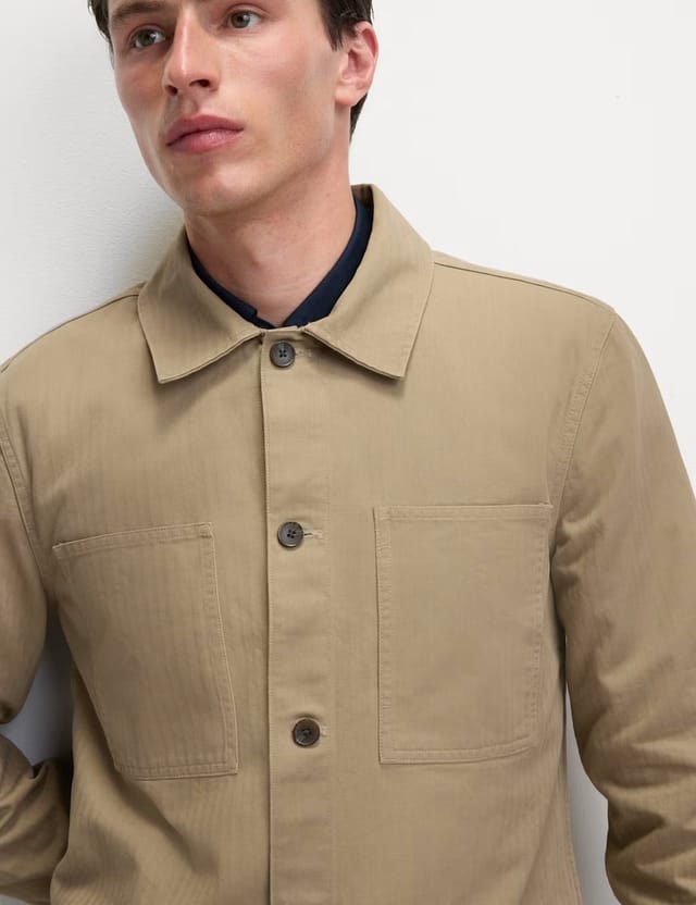 Marks & Spencer M&S Pure Cotton Herringbone Overshirt​ Natural - 3