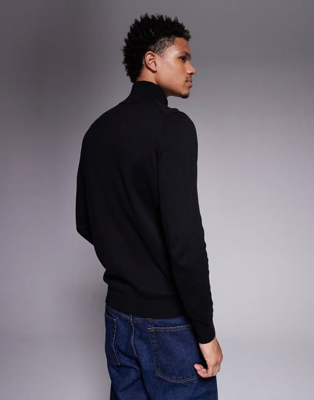 ASOS HUGO RED San Quintus label logo half zip knit jumper  in black - 3