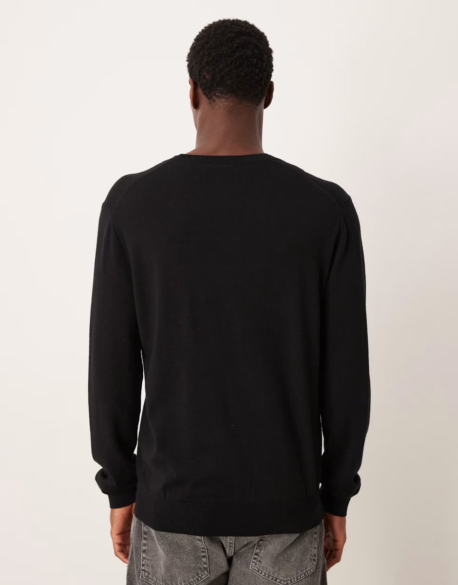 ASOS Mango 100% wool v-neck lightweight knitted top in black - 3