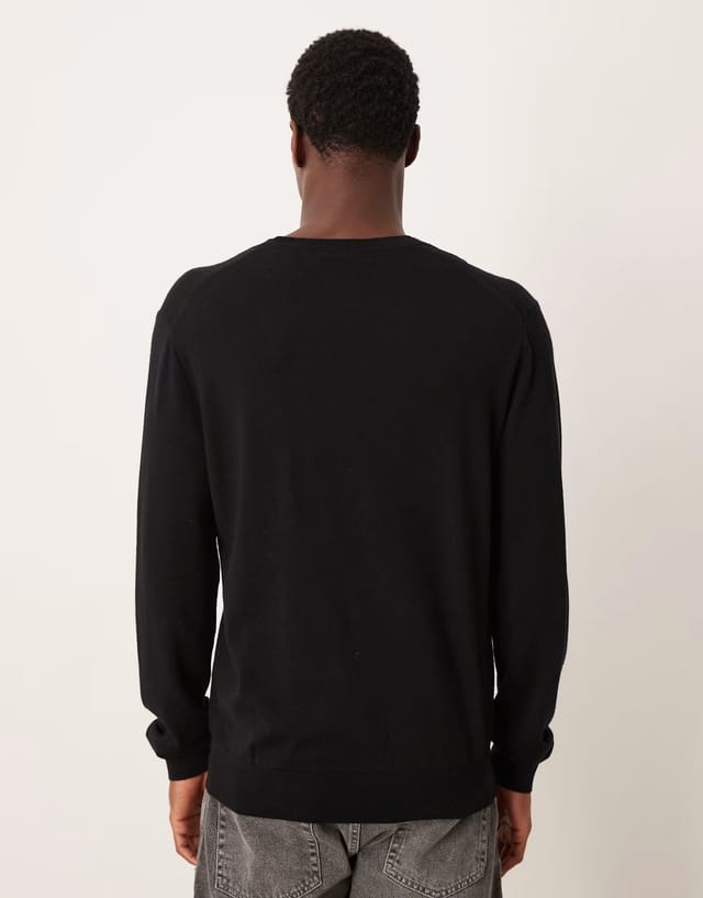 ASOS Mango 100% wool v-neck lightweight knitted top in black - 3