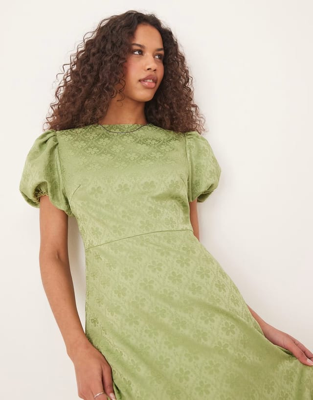 ASOS Sister Jane puff sleeve bubble hem maxi dress in soft olive - 3