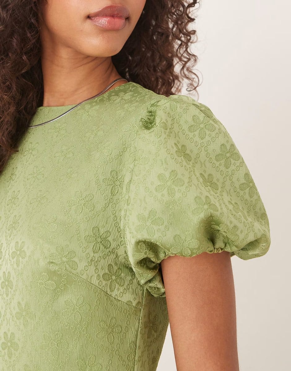 ASOS Sister Jane puff sleeve bubble hem maxi dress in soft olive - 4