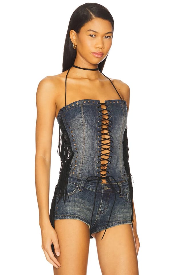 revolve Denim Fringe Odile Corset Top - 2