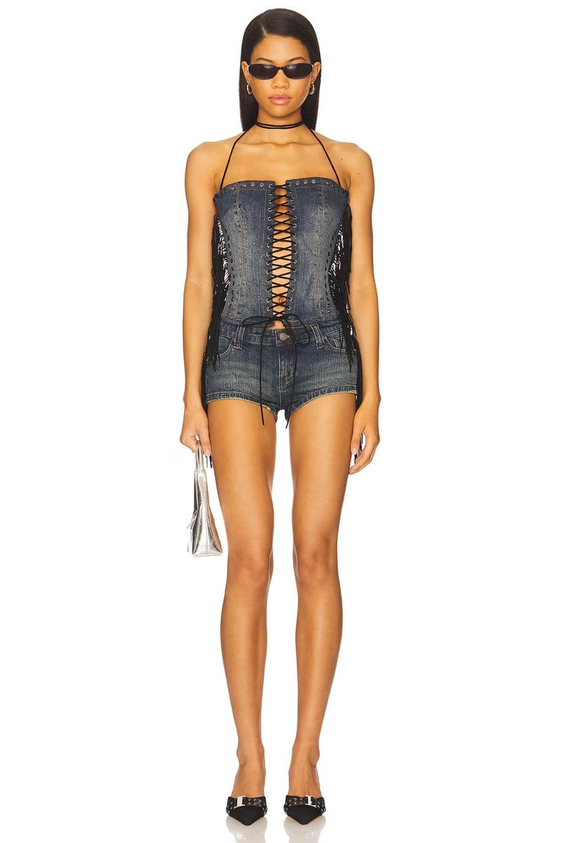 revolve Denim Fringe Odile Corset Top - 4