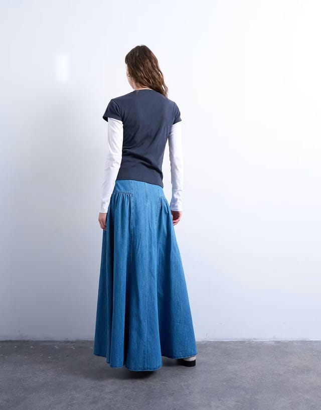 ASOS Topshop denim dropwaist maxi skirt in blue - 2