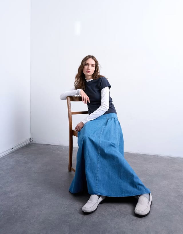 ASOS Topshop denim dropwaist maxi skirt in blue - 3