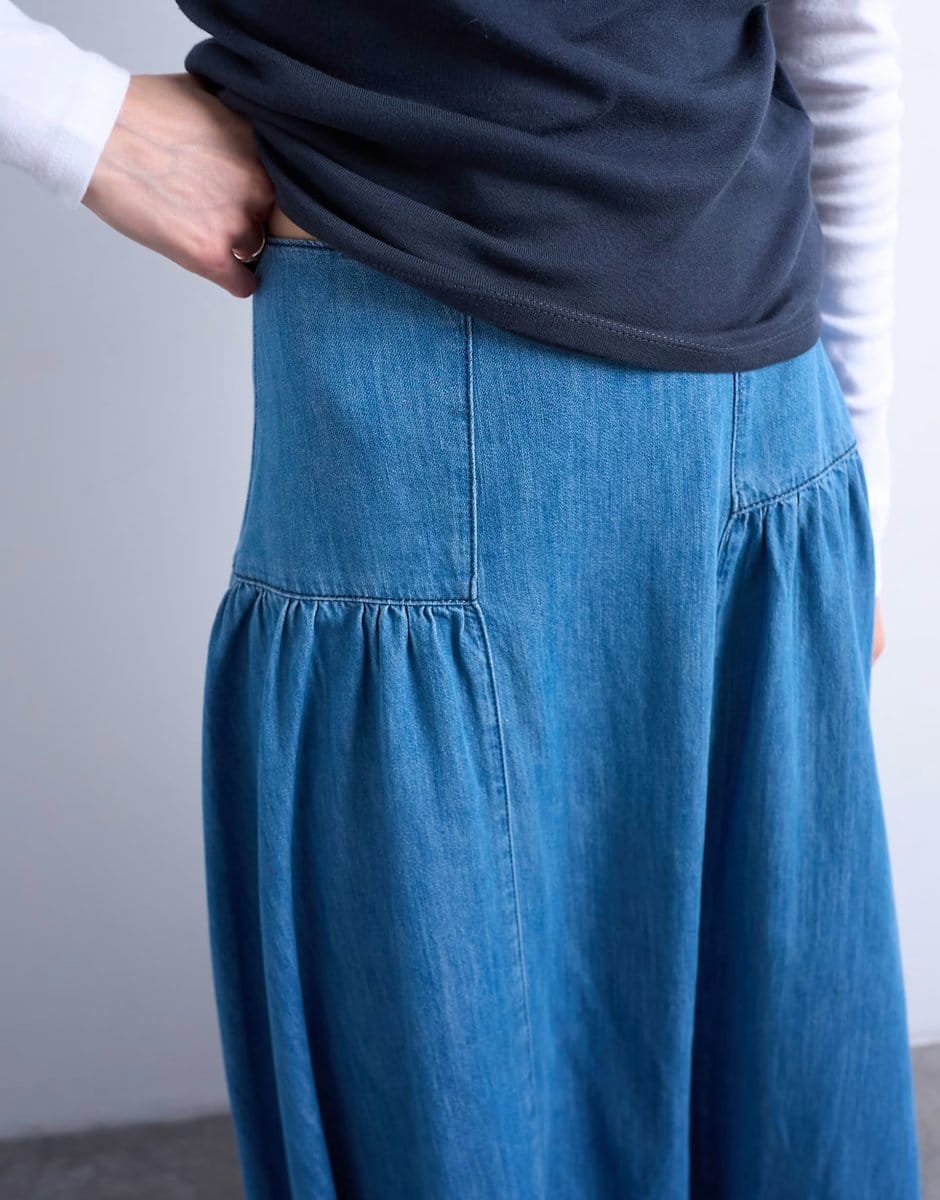 ASOS Topshop denim dropwaist maxi skirt in blue - 4