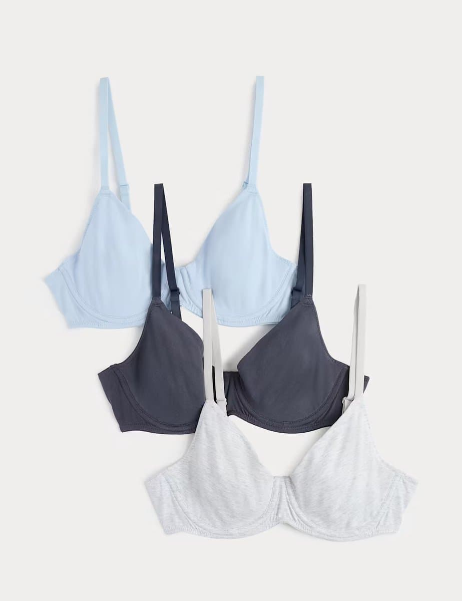 Marks & Spencer M&S 3 Pack Cotton Rich Wired Full Cup Bras (A-E) Grey Mix