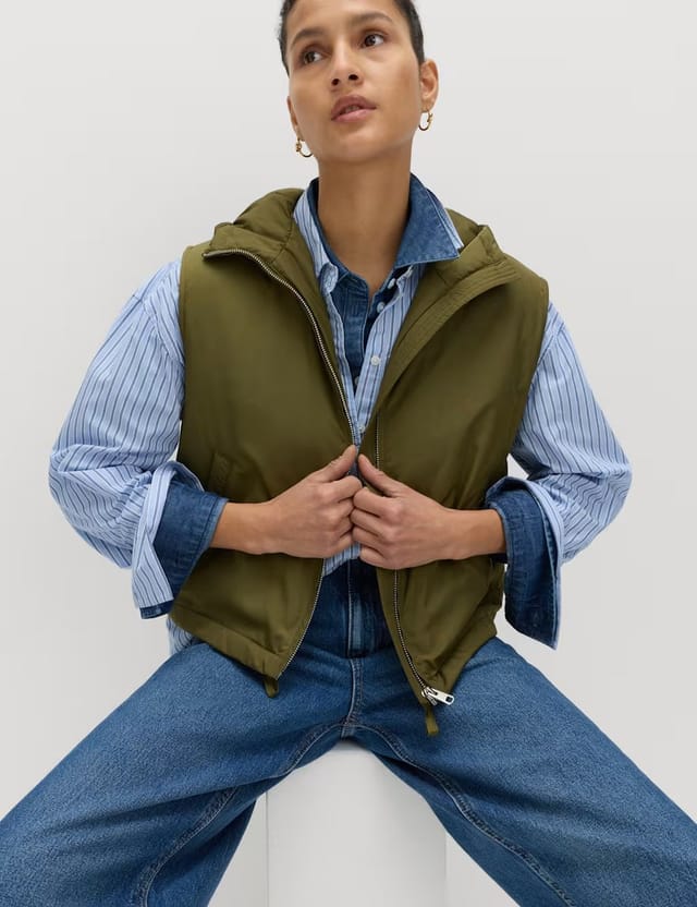 Marks & Spencer M&S Padded Hooded Cropped Gilet Olive - 2