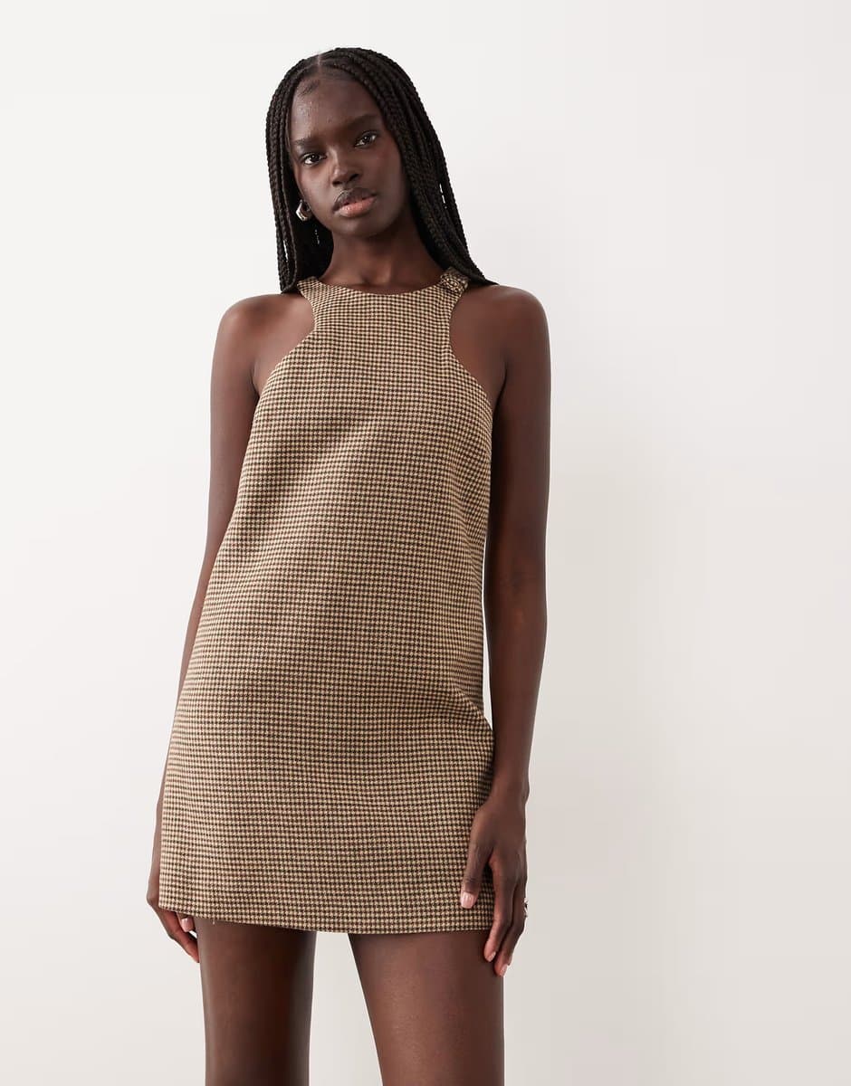 ASOS Mango sleeveless tailored mini dress in brown check