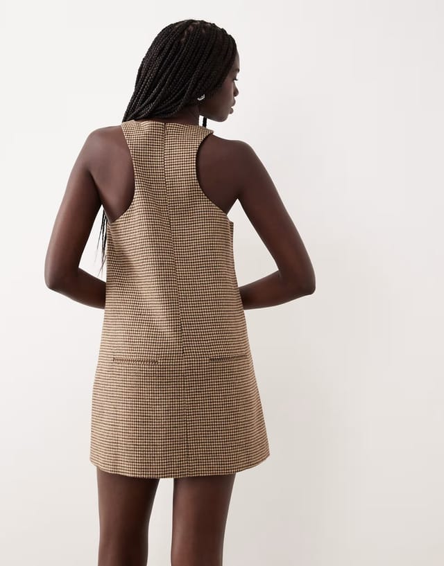 ASOS Mango sleeveless tailored mini dress in brown check - 3