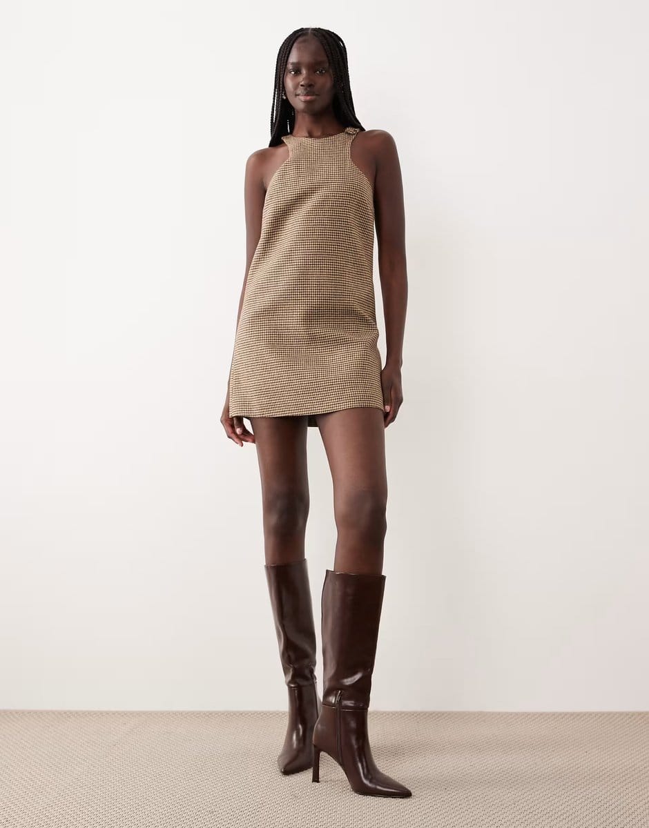 ASOS Mango sleeveless tailored mini dress in brown check - 4