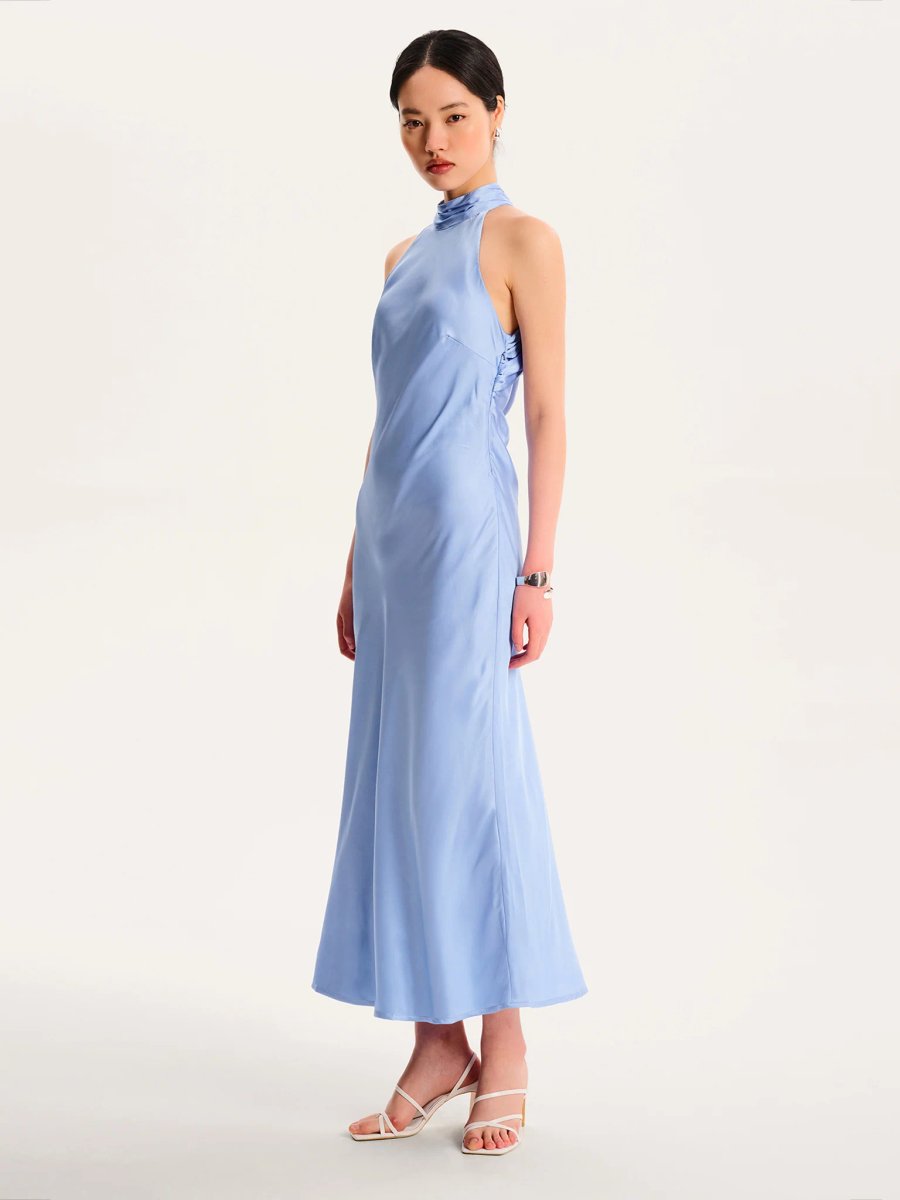 OMNES Seychelles Drape Back Detail Dress in Light Blue - 2