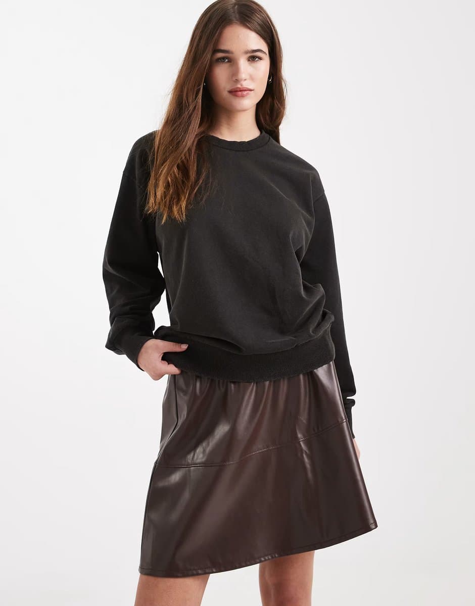 ASOS New Look faux leather flippy mini skirt in brown