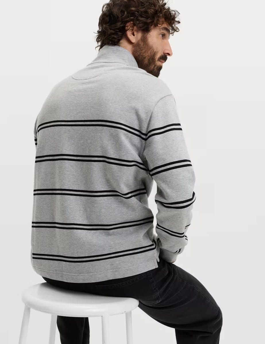 Marks & Spencer M&S Pure Cotton Striped Half Zip Sweatshirt Mid Grey Marl - 4