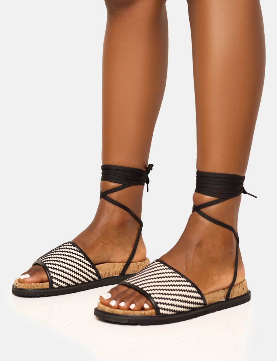 Public Desire Super Yacht Black Patterned Lace Up Sandal - 3