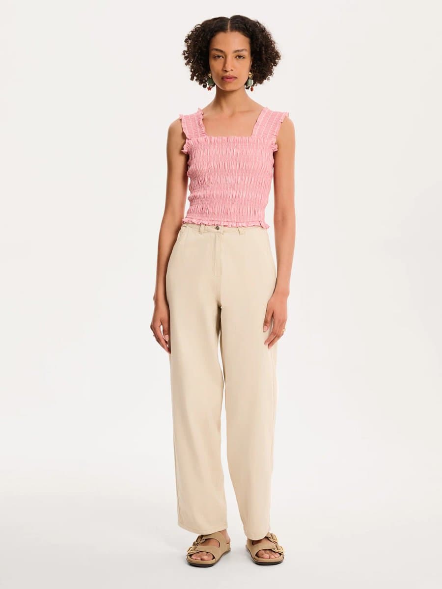 OMNES OMNES Fun Cropped Smock Top in Pink and White Stripe