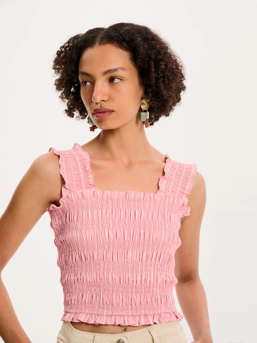 OMNES Macy Top in Pink and White Stripe - 2