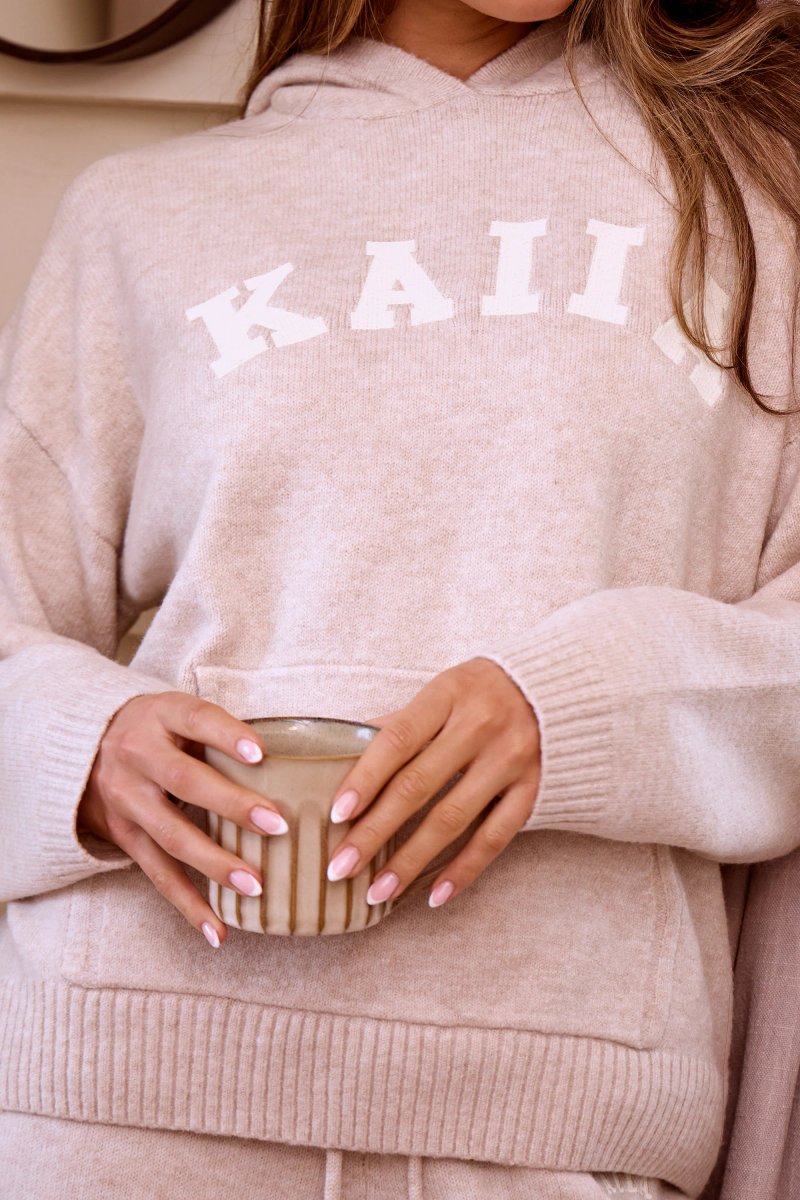 Kaiia Kaiia Knit Oversized Hoodie Oatmeal - 2