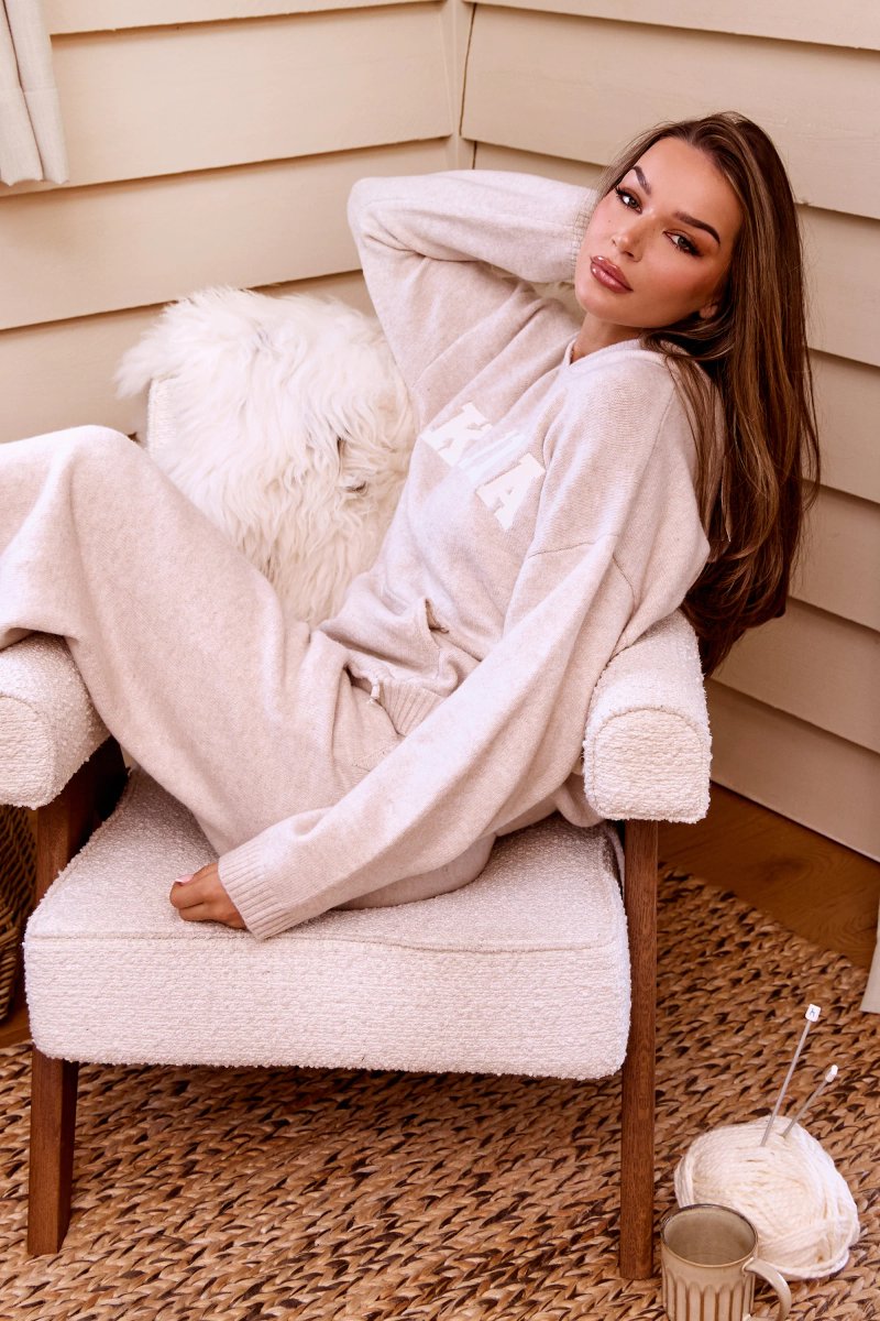 Kaiia Kaiia Knit Oversized Hoodie Oatmeal - 3