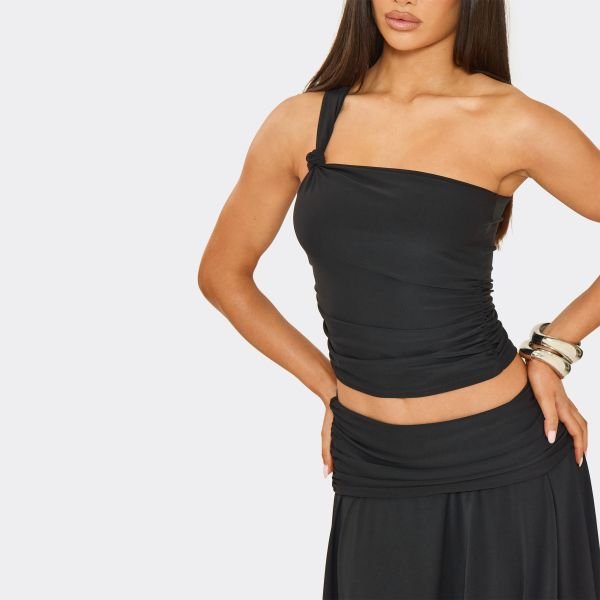 EGO One Shoulder Asymetric Top In Black, Women's Size UK 6 - 2