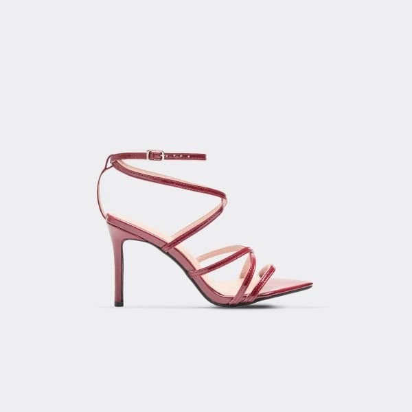 EGO Stone Strappy Detail Pointed Toe Stiletto Heel In Burgundy Patent, Women's Size UK 3