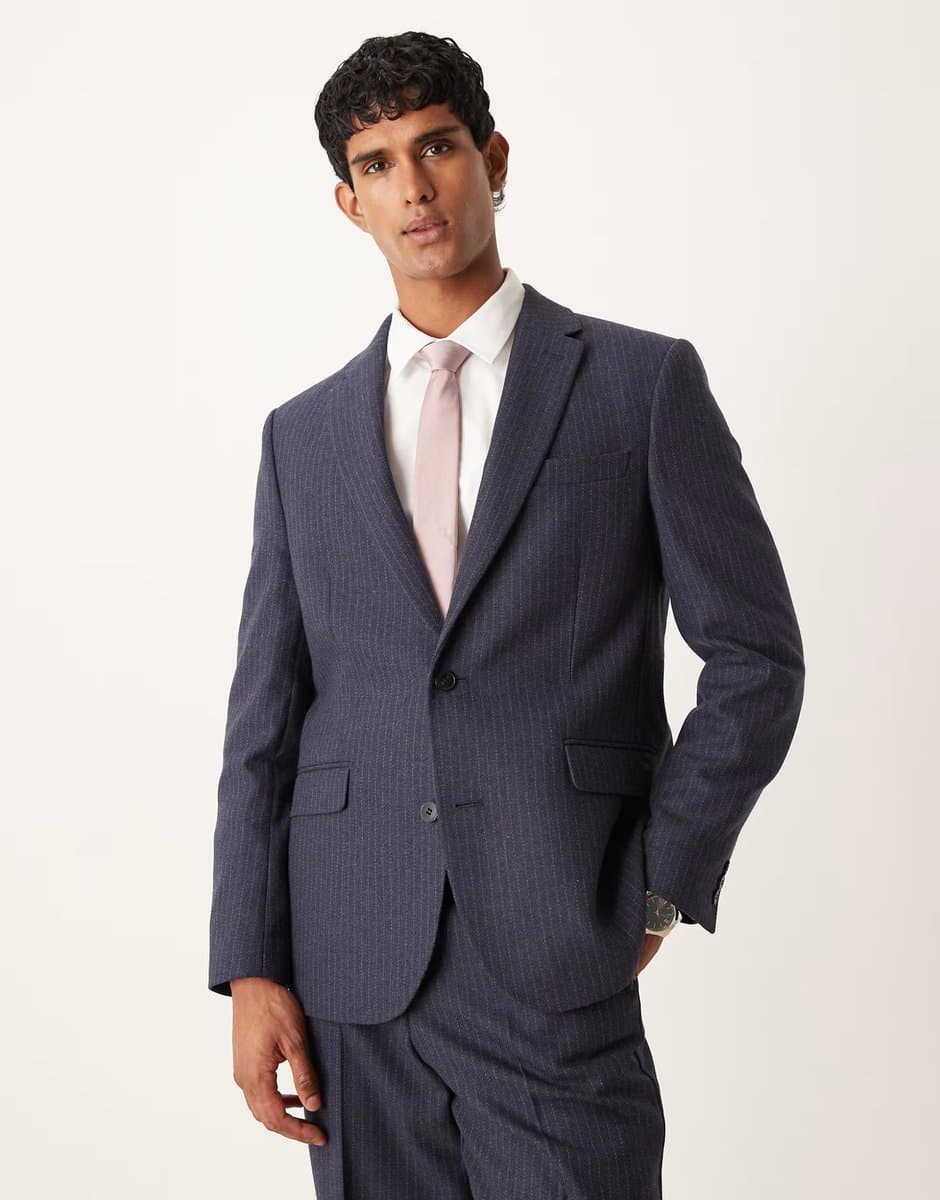 ASOS ASOS DESIGN regular wool suit jacket with navy pinstripe