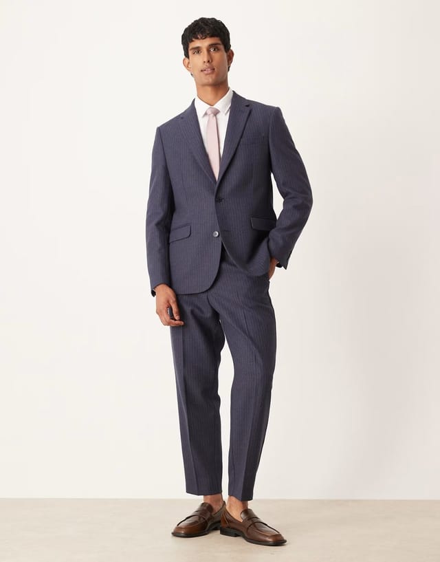 ASOS ASOS DESIGN regular wool suit jacket with navy pinstripe - 2
