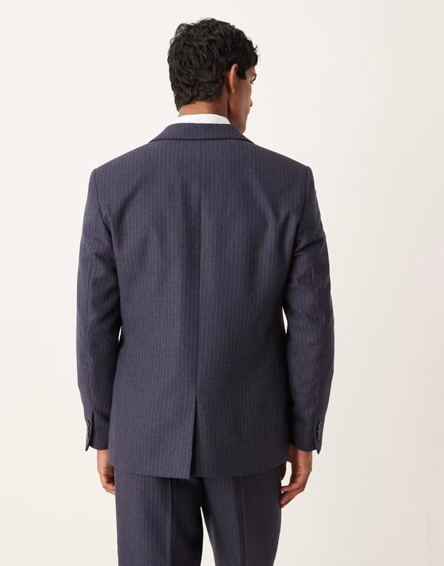 ASOS ASOS DESIGN regular wool suit jacket with navy pinstripe - 3